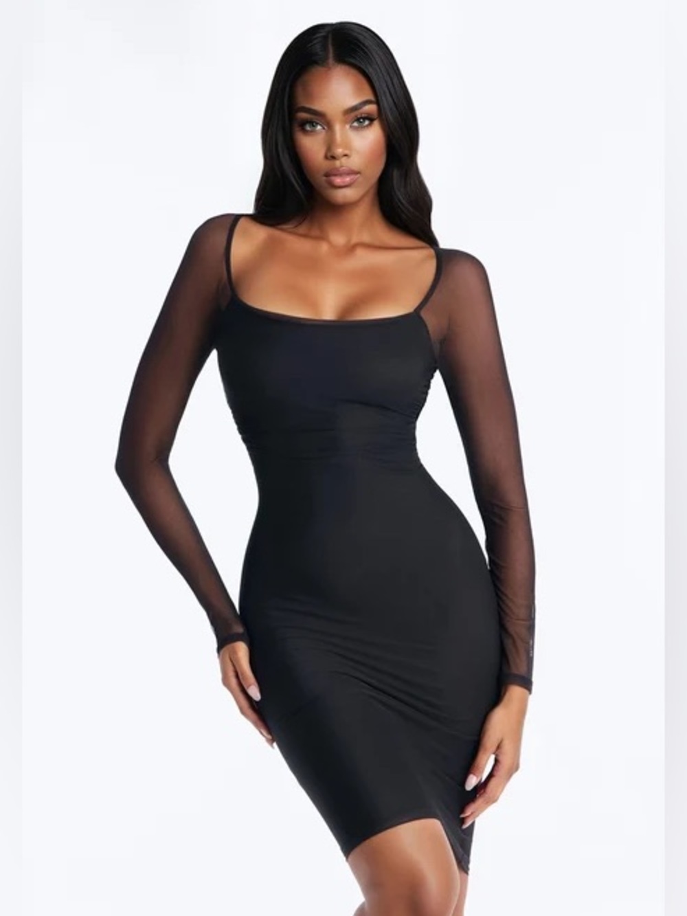 Zuri Mesh-Sleeve Bodycon Midi Dress NEW 🏷️